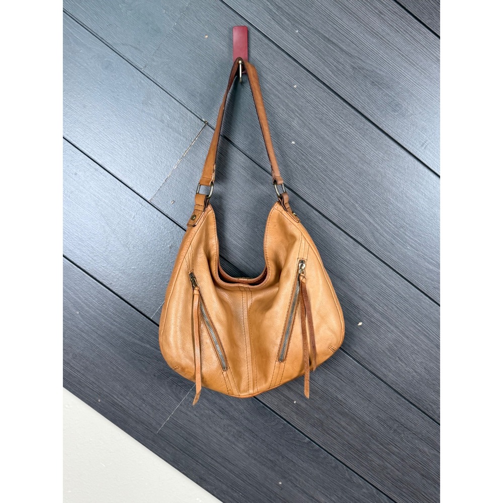 American Leather Co Tan Leather Hobo Shoulder Bag Slouchy Boho Zip Pockets
